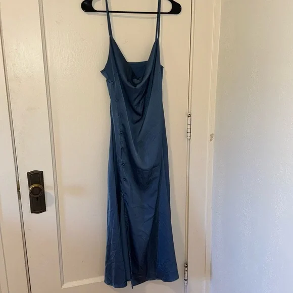 solid cowl neck slit midi dress - Picture 2 of 5